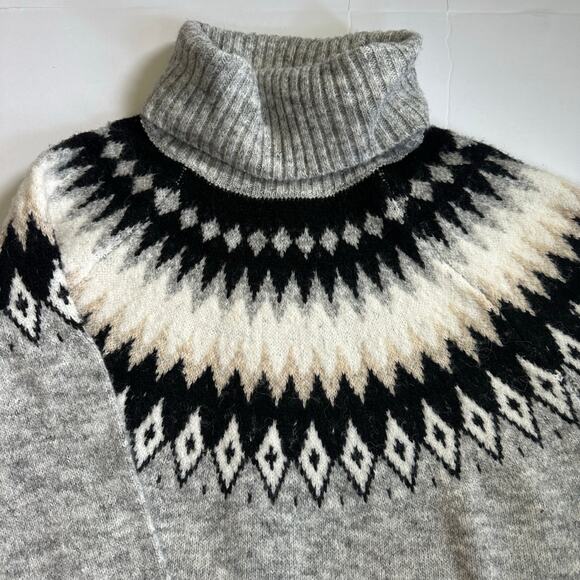 ASPEN Gray Fair Isle Wool Blend Lightweight Turtleneck Sweater Size XL Ski Cozy - Picture 2 of 7